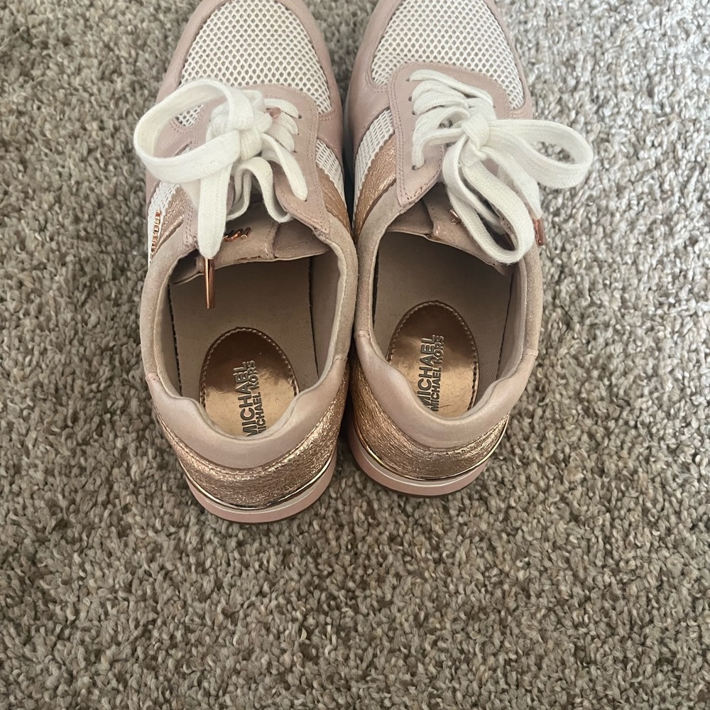 Michael Kors Pink and White Mesh Leather Athletic Sneakers - Picture 3 of 3